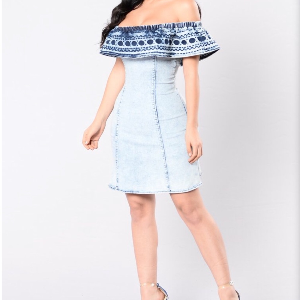 Strapless off the shoulder Denim Dress - Picture 3 of 7